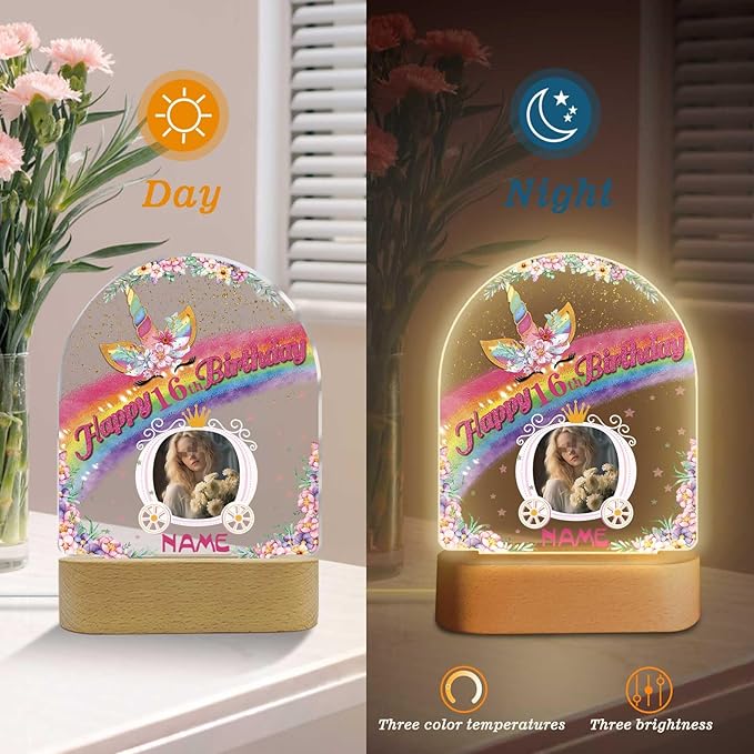Customized Birthday Gifts Personalized Acrylic LED Night Light Lamp Plaque Custom Photo Name Age Birthday Gifts for Kids(B-Unicorn)