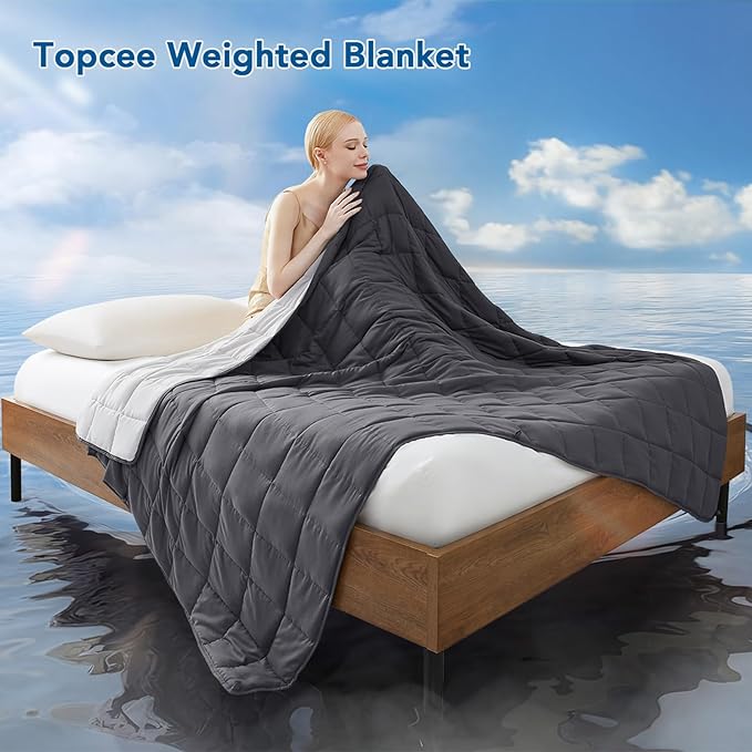 Topcee Weighted Blanket for Adults (15 lbs, 60" x 80") Queen Size Soft Cooling Heavy Blanket Sleeping, Apply to 130-160 lbs Body, Thick Breathable Blanket with Glass Bead, Easy Care