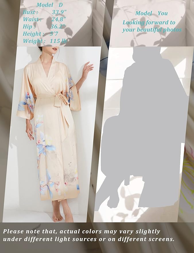 Aensso Long Soft Lightweight Silky Kimonos Robes for Women, Luxury Japanese Floral Womens Kimono Robe