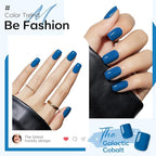 Modelones Blue Press on Nails, Short Square Fake Nails, Reusable Nail Kit with Nail Glue Adhesive Tabs Mini Nail File, Nails Press Ons 32Pcs 16 Sizes, Women Girl Gift