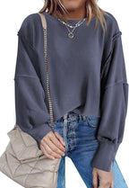Nirovien Womens Oversized Crewneck Sweatshirt Side Slit Long Sleeve Pullover Slouchy Fit Tops