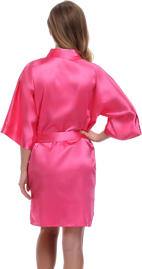 Women's Pure Color Satin Kimono Robe Short Bridesmaids Robe Dressing Gown