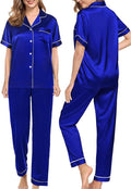 SWOMOG Women Satin Pajamas Set Short Sleeve Top & Pants Sleepwear Silky Button Down Nightwear 2pcs Loungewear Pjs Set