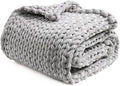 YnM Velvet Weighted Blanket, Handmade Chunky Knitted Design, Soft and Cozy, Temperature Regulating and Breathable, Machine Washable Throw for Sleep or Home Decor (Light Grey, 85x118 Inch, 40lbs)