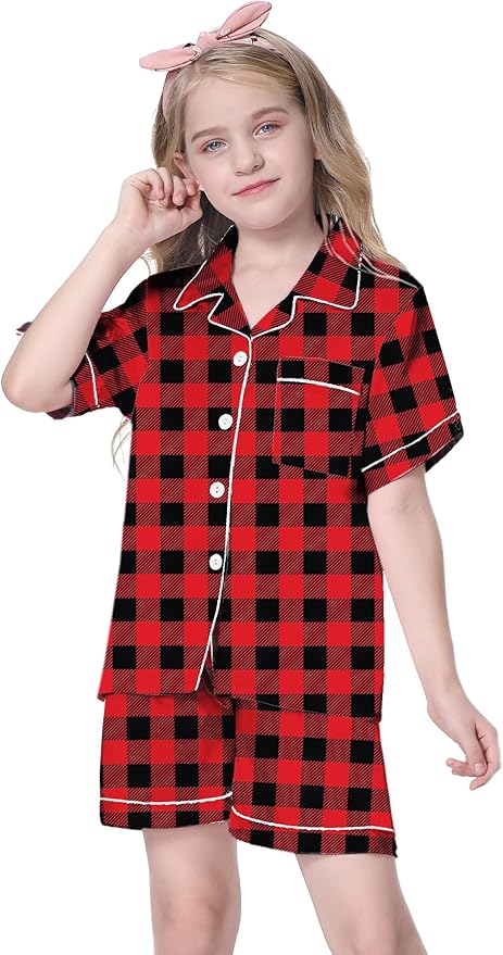 Girls & Womens Satin Pajamas Set, Silk Button-Down Sleepwear 2 Piece Nightwear, 3 Years - Women XXL