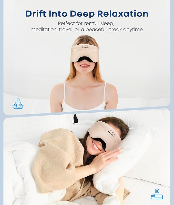 MUSICOZY Bluetooth Sleep Mask Headphones 5.4, Wireless Over-Ear Headphones Washable Zipper Sleep Headphones Mask with HD Stereo Speakers for Side Sleepers Travel & Relaxation, Gifts for Men Women