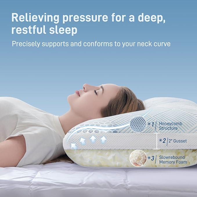 Alkyonos Shredded Memory Foam Cooling Soft Bamboo Viscose Pillows King Set of 2, Adjustable Hypoallergenic Hotel Quality Pillows for Stomach, Back and Side Sleeper, Oeko-TEX Certified