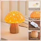 BOHON Mushroom Lamp, Ceramic Bedside Table Lamp for Bedroom Nightstand, Retro Vintage Orange Night Light, Small Aesthetic Lamp for Living Room Desk Home Decor, LED Bulb Included, Orange