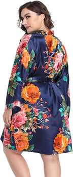 MissNina Women's Floral Satin Kimono Robes Short Silky Bridesmaid Robes Sleepwear