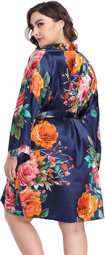 MissNina Women's Floral Satin Kimono Robes Short Silky Bridesmaid Robes Sleepwear