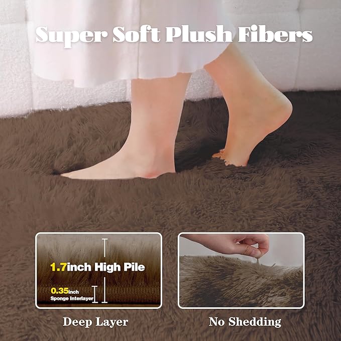 5x7 Area Rug for Living Room: Fluffy Shag Soft Washable Rugs Fuzzy Plush Indoor Carpet for Bedroom Nursery Playroom Dorm Kids Girls Boys Room (Coffee, 5'x7')