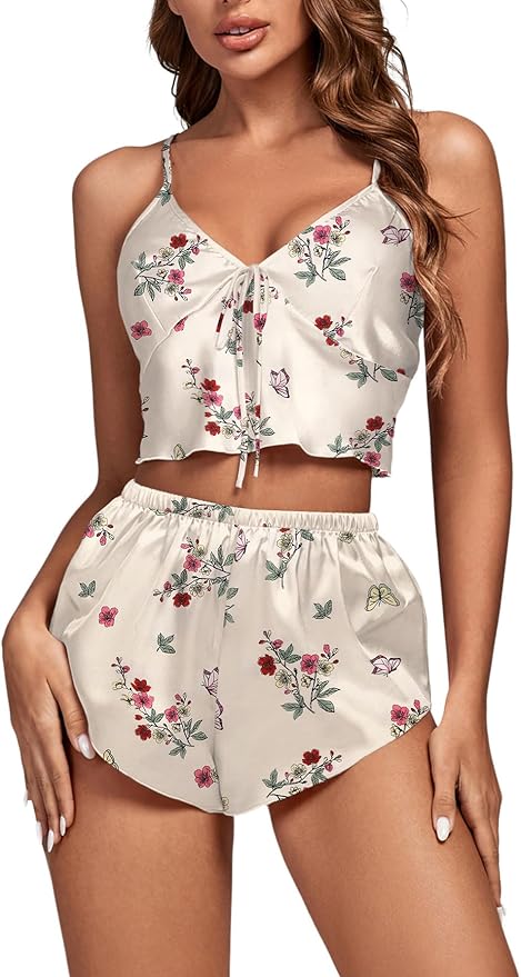 OPOIPIN Women's 3 Piece Pajama Set Sexy Cami Top and Shorts with Robe Sleepwear Loungewear Set