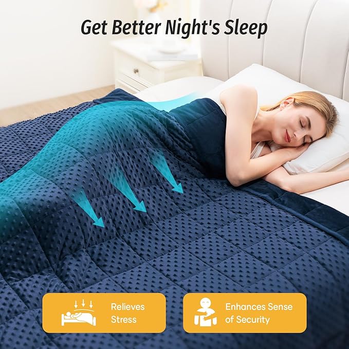 Wemore Minky Dot Weighted Blanket for Adults King Size 25 lbs, Soft Cozy Heavy Blanket for Bed and Couch, Breathable Blanket for All-Season with Glass Beads, Navy Blue 80 x 87 inches