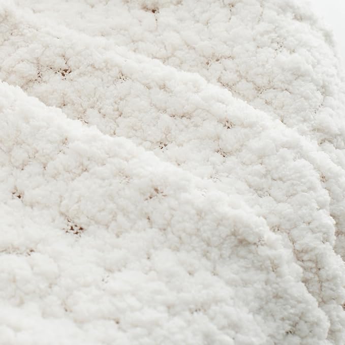 Throw Blanket for Couch, White Luxury Knitted Throws 60"x80", Textured Blankets with Handmade Fringe Tassels for Bed Sofa Decorative, Chunky Soft Farmhouse Boho Home Decor