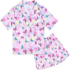 QPANCY Kids Satin Pajamas Sets Baby Boy Girl Button-Down Silk Sleepwear 2 Piece Short Sleeve Loungewear Clothes Set