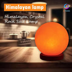 Himalayan Salt Lamp Globe – 5-Inch Hand-Carved Crystal Rock Sphere Moon with Wooden Base & UL-Listed Dimmer Cord – Warm Ambient Light for Bedroom, Office, Home Décor, Gift Ready
