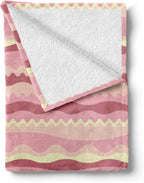 Lunarable Dusty Rose Throw Blanket, Doodle Style Waves Horizontal Stripes Simplistic Cheerful, Flannel Fleece Accent Piece Soft Couch Cover for Adults, 50" x 60", Dried Rose Pale Pink
