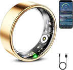 Mirlray Smart Ring for Women & Men, Smart Ring Health Tracker, Blood Oxygen & Heart Rate Monitor, Long Lasting Battery Sleep Ring, Waterproof Fitness Ring (Gold, 6)