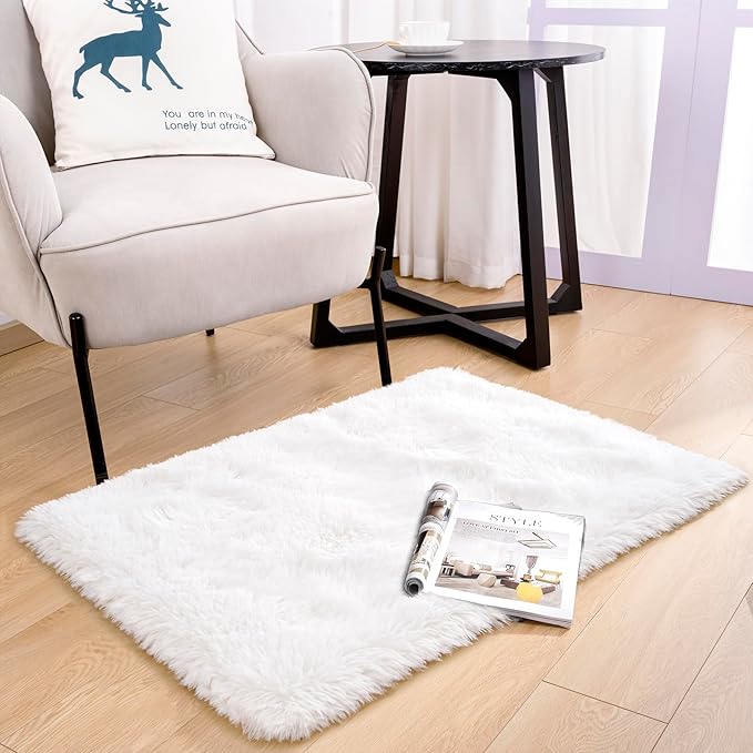 Noahas Door Mat Indoor Entrance,2x3 Shaggy Small Cream White Area Rugs for Entryway,Non-Slip Fluffy Entry Bedroom Rug,Soft Plush Bedside Throw Kids Carpet