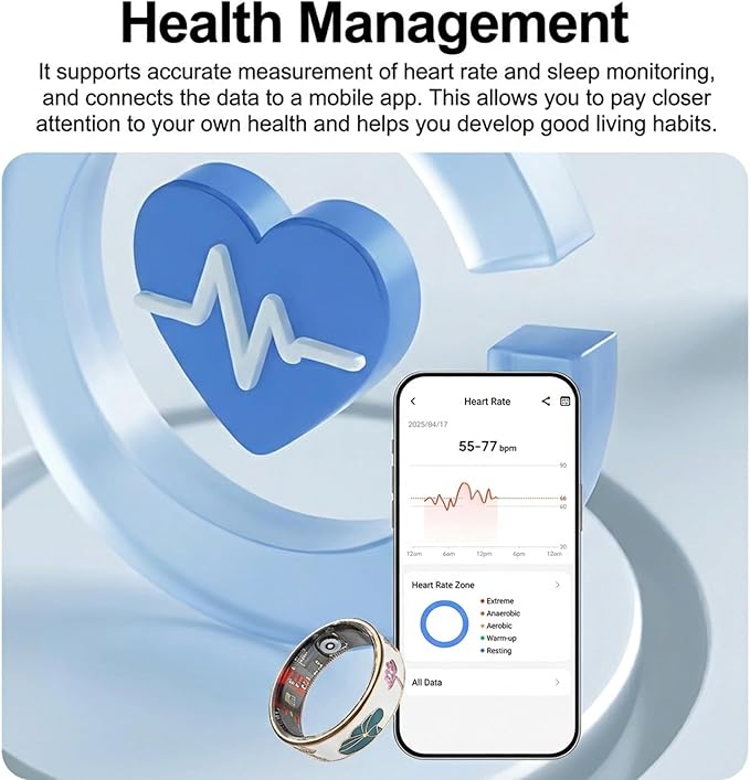 Yihou Smart Ring for Women with Enamel Health Ring Fitness Ring Fitness Tracker with Sleep Heart Rate Monitoring Distance Pedometer Calorie for Android iOS 6