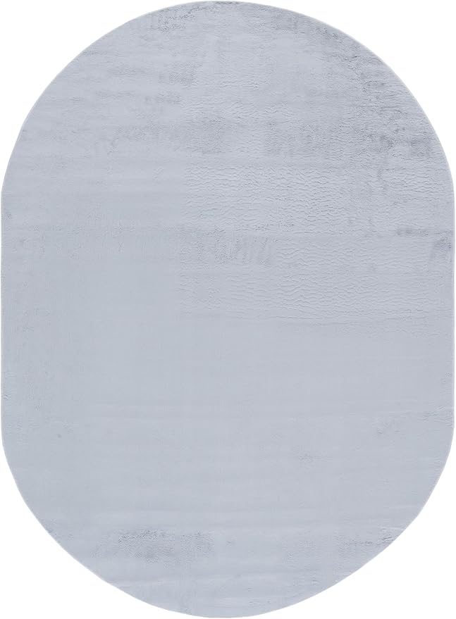 SAFAVIEH Washable Rug Faux Rabbit Fur Shag Collection - 5' x 7' Oval, Silver, Slip Resistant & Easy Cleaning, Ideal for Living Room, Bedroom, Kids Playroom, Nursery, Dining Space (FRF100G)