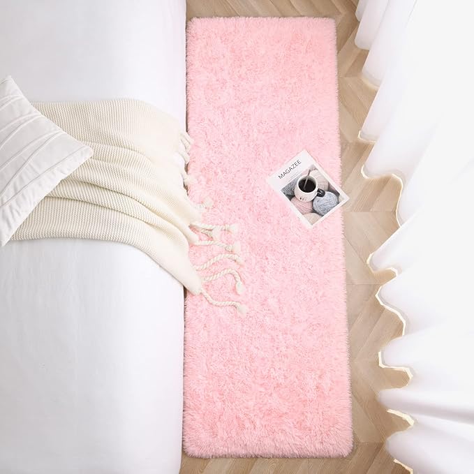 Jelymark Super Soft Shaggy Rug for Bedroom, 2x6 Feet Fluffy Carpet for Living Room, Fuzzy Indoor Plush Area Rug for Home Decor, Furry Floor Rugs for Dorm, Kids Nursery Rug for Girls, Pink