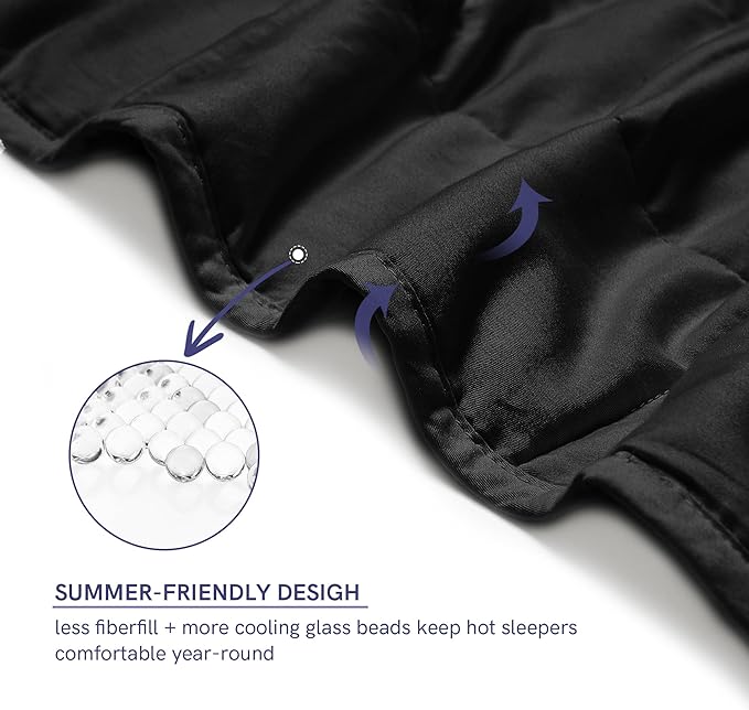 YnM Cotton King Size Weighted Blanket for Adults (88x104 Inches, 30 Pounds, Black), Smallest Compartments with Cooling Glass Beads,Heavy Blanket for Two Persons of 140~240lbs on Queen or King Bed