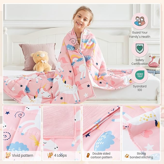 HOSUKKO Weighted Blanket - 5 lbs Cooling Pink Unicorn Heavy Blanket - Small Size Breathable Blanket for Hot Sleepers(36 * 48 inches, 5 lbs)