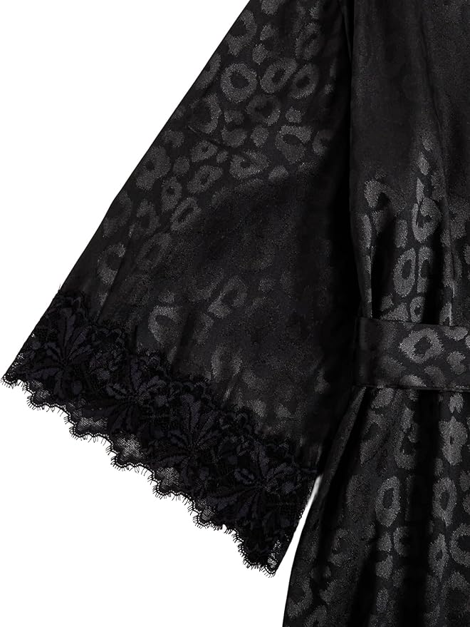 WDIRARA Women' Silk Satin Pajamas Set 4pcs Lingerie Floral Lace Cami Sleepwear with Robe