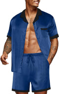 Ekouaer Men Satin Silk Pajamas Set with Pockets Sleepwear Shorts Satin Summer Loungewear 2 Piece Button Down Set S-3XL