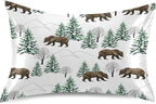 Bear Print Satin Pillowcase Queen Size, Winter Forest Silk Pillow Case with Envelope Closure, Satin Pillowcase for Hair and Skin, 20x30 inches, White, 1 PC