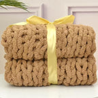Wttfc Chunky Knit Throw Blanket, Handmade Soft Chenille Yarn Throw Blanket, Thick Cable Knitted Blankets, Large Rope Knot Crochet Blankets for Couch Sofa Bed Home Decor,Earthy Yellow,150x200cm