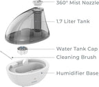 Pure Enrichment MistAire Silver Ultrasonic Cool Mist Humidifier for Bedroom, Office, Nursery & Indoor Plants - Lasts Up to 25 Hours, Whisper-Quiet Operation, Optional Night Light, & Auto Shut-Off