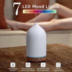 Gooamp 200ML Ceramic Essential Oil Diffuser (2 Pack) - Ultrasonic Aromatherapy & Humidifier with 7-Color LED Lights, Auto Shut-Off, Wood Grain Base, 1H/3H/6H Timer | Scent for Home, Office, Yoga