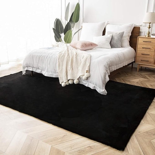 Ashler Faux Fur Rug, Ultra Soft Faux Rabbit Fur, Black Area Rugs, 5 x 7 Feet Rectangle, Machine Washable Nursery Decor Throw Rugs for Bedroom, Kids Room, Living Room