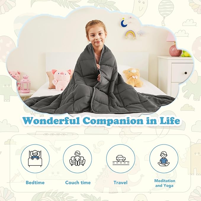 CuteKing Weighted Blanket (10lbs, 40"x 60", Grey) Heavy Blanket for 90-100lbs, Weighted Blanket for Cooling & Heating with Premium Glass Beads, Thick Blanket All-Season