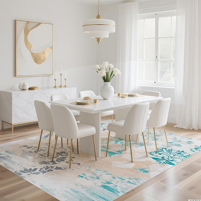 CRYPTOLITE Area Rugs 9x12 Rug for Living Room Abstract Washable Rug with Non-Slip Backing Low Pile Area Rugs for Bedroom, Dining Room, Beige