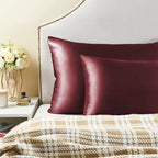 BEDELITE Satin Pillowcase with Zipper, Burgundy King Size Pillow Cases Set of 2, Super Soft and Cooling Similar to Silk Pillow Cases, Gift for Women Men(20x36 Inches)