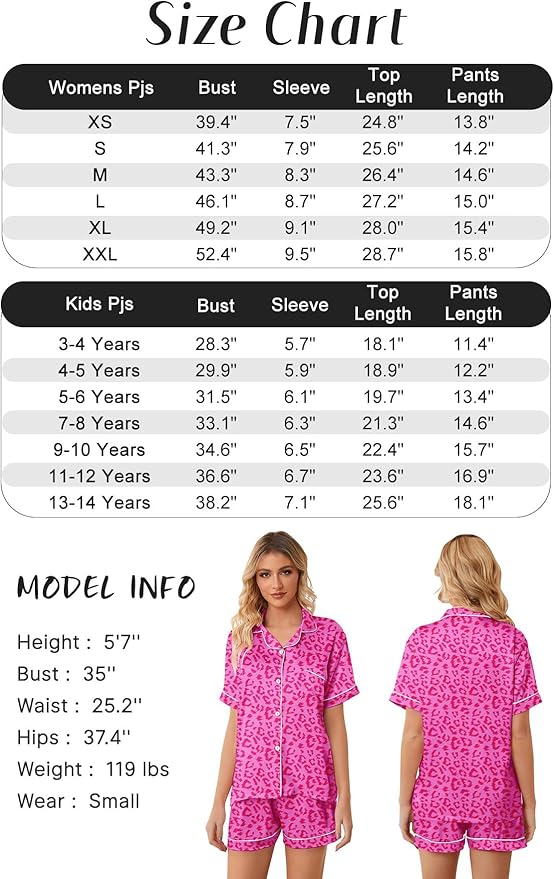 Girls & Womens Satin Pajamas Set, Silk Button-Down Sleepwear 2 Piece Nightwear, 3 Years - Women XXL