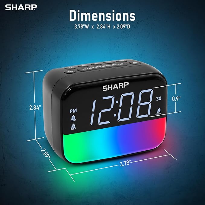 Sharp Multi-Color Bluetooth Alarm Clock with Sleep Sounds, RGB Night Light, Dual Alarms, LED Display with Dimmer, Snooze & Sleep Timer, Bedside Clock with Speaker