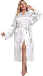Women's Plus Size Satin Kimono Robes Long Silky Bathrobe Lightweight Sleepwear Wedding Dressing Gown