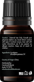Handcraft Blends Eucalyptus Essential Oil – 0.33 Fl Oz – 100% Pure and Natural – Premium Grade Essential Oil for Diffuser and Aromatherapy, Skin, Massage, Candle and Soap Making Fragrance
