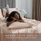 MR&HM Satin Bed Sheets, King Size Sheets Set, 4 Pcs Silky Bedding Set with 15 Inches Deep Pocket for Mattress (King, Champagne)