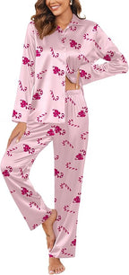 Ekouaer Women Satin Silk Pajamas Classic Long Sleeve Button Down Pjs Set Soft Loungewear