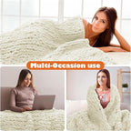 Chunky Knit Blanket Throw, 60x80inch Soft Chenille Yarn Throw, Handmade Warm Thick Cable Knit Crochet Blanket, Large Rope Knot Throw Blanket for Couch Bed Sofa,White