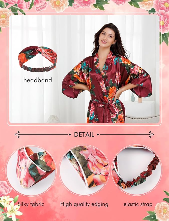 EPLAZA Silk Robes for Women Satin Robe Short Sexy Print Flower Kimono Loungewear Wedding Bridal Party