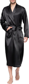 Lavenderi Mens Silky Satin Lounge Robe, Long Lightweight Sleepwear