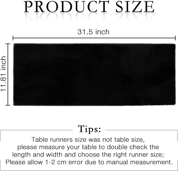 duduta Black Faux Fur Dresser Runner, Soft Fluffy Coffee Table Runner Nightstand Cover Winter Holiday Decor 11.8 in x 31.5 in