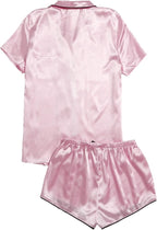 WDIRARA Women's Sleepwear Satin Short Sleeve Shirt and Shorts Pajama Set