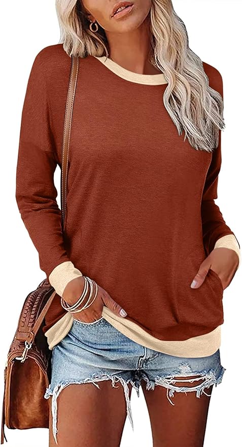 Magritta Women's Long Sleeve Leopard Color Block Tunic Comfy Crewneck T Shirt Tops Black XL